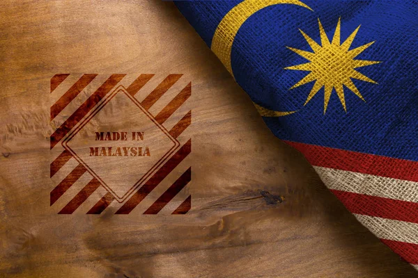 Bandera Símbolo Hecho Malasia Sobre Una Superficie Madera —  Fotos de Stock