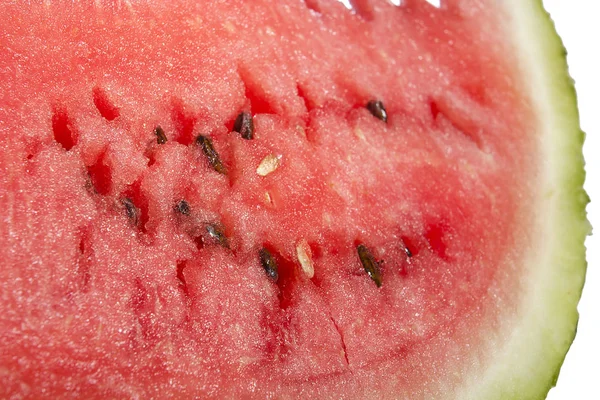 Eine Halbe Große Reife Wassermelone Nahaufnahme Auf Weißem Hintergrund — Stockfoto
