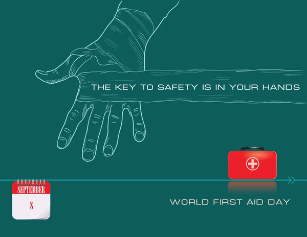 安全の鍵は あなたの手 世界最初の援助のダ — ストックベクタ