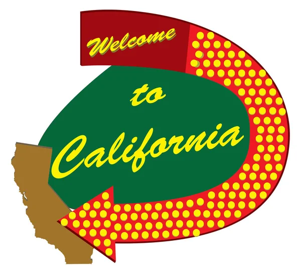 Panneau Signalisation Bienvenue Californie Construit Stylisé Des Années Cinquante — Image vectorielle