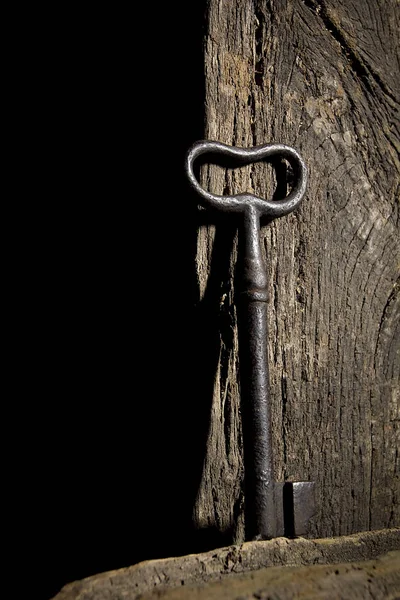Oldtimer Schlüssel Hängt Einem Alten Baumstamm — Stockfoto