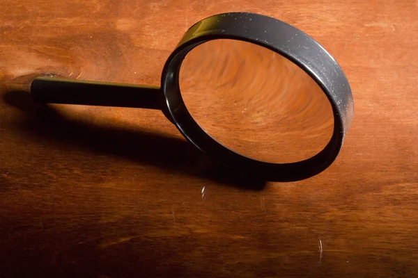 Magnifying Glass Wooden Table Work — Stock Photo, Image