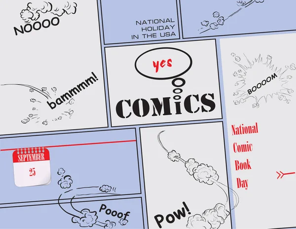 Kalenderereignisse September Glückwunsch Zum Nationalen Comictag — Stockvektor