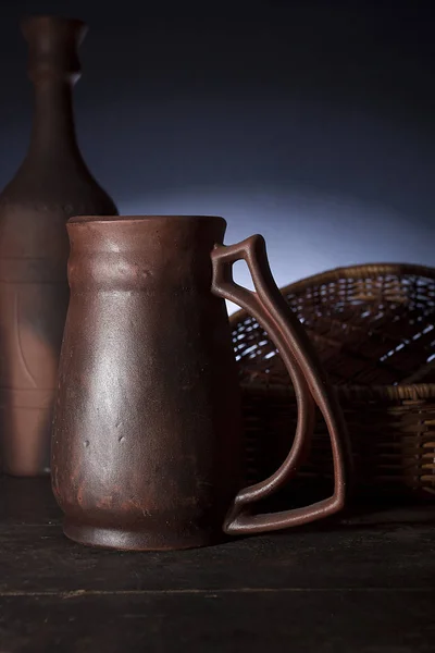 Clay Bierglas Met Bier Fles — Stockfoto