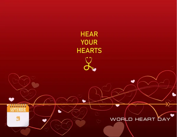 Eventos Del Calendario Septiembre Felicitaciones Por Día Mundial Del Corazón — Vector de stock