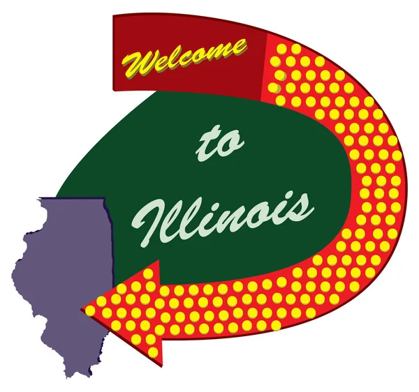 Stary Znak Drogowy Zapraszamy Illinois Skonstruowany Stylu Lat Pięćdziesiątych — Wektor stockowy