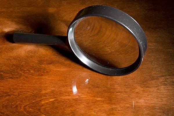 Magnifying Glass Wooden Table Work — Stock Photo, Image
