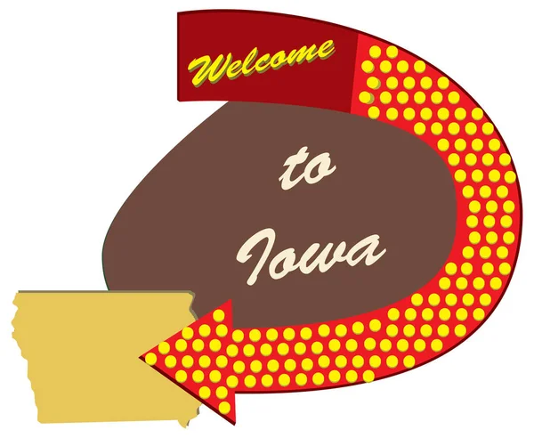 Señal Tráfico Antigua Bienvenido Iowa Construido Estilizado Años Cincuenta — Archivo Imágenes Vectoriales