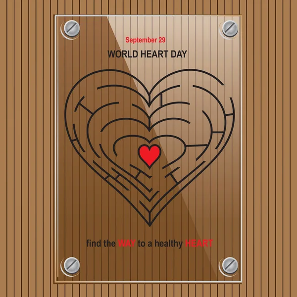 ガラス情報ボード世界心臓の日 健康な心臓に方法を見つける — ストックベクタ