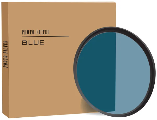 Filtro Fotográfico Azul Con Embalaje Cartón Ilustración Vectorial — Vector de stock