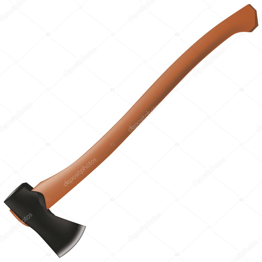 Classic woodcutter ax on a long wooden handle