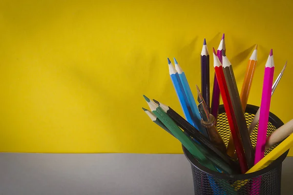 Multicolored pencils in the stand — Stock Photo, Image