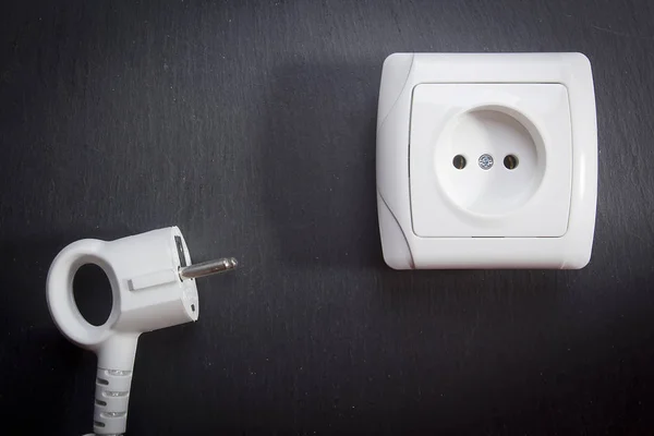 White electric plug and socket — Stockfoto