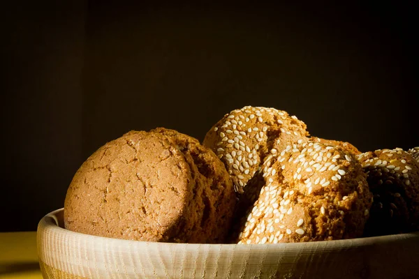 Biscotti Croccanti Farina Avena Sfondo Nero — Foto Stock