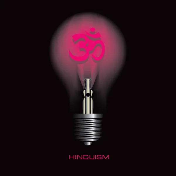 Ampoule Sur Fond Noir Avec Symbole Hindouisme — Image vectorielle