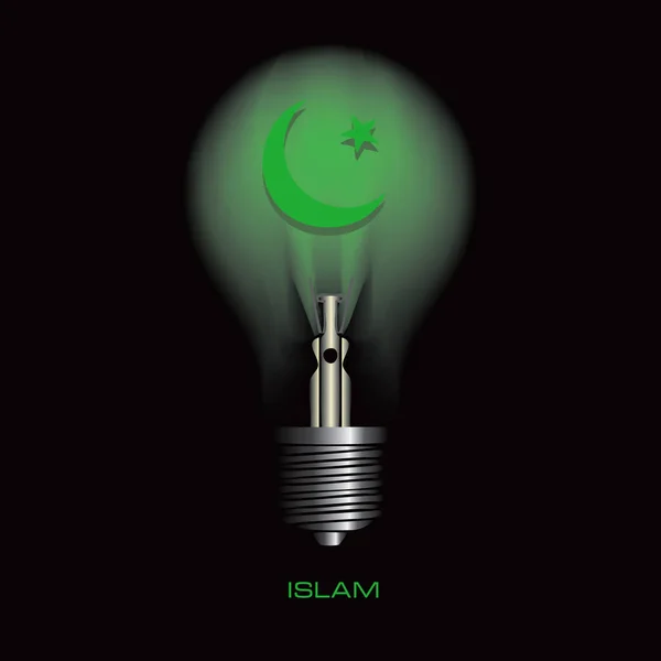 Ampoule Sur Fond Noir Avec Symbole Islam — Image vectorielle