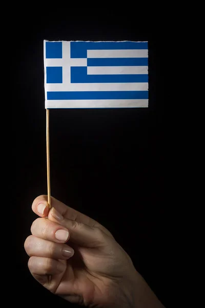 Mano Con Piccola Bandiera Stato Della Grecia — Foto Stock