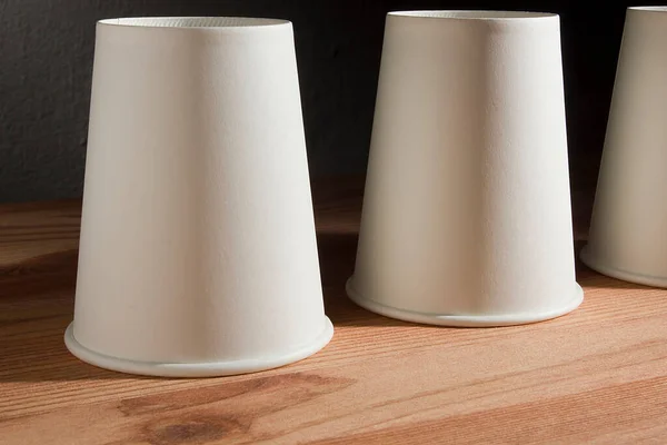 Paper White Disposable Cups Wooden Table — 图库照片