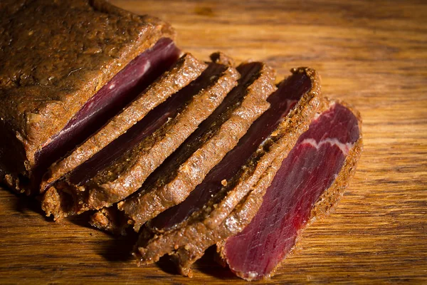 Cured Meat Wooden Cutting Board — Stock Photo, Image