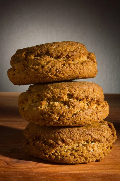 Biscoitos Aveia Crocantes Uma Mesa Madeira — Fotografia de Stock