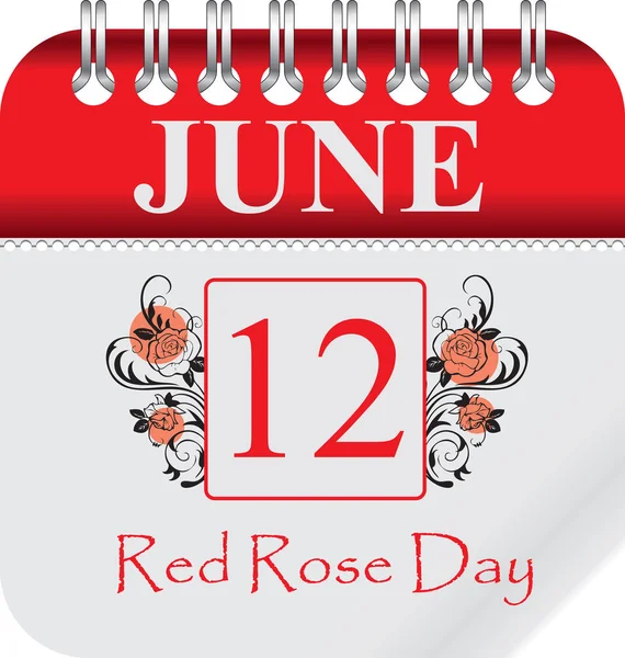 Calendar Perforation Changing Dates June Red Rose Day — Stock Vector