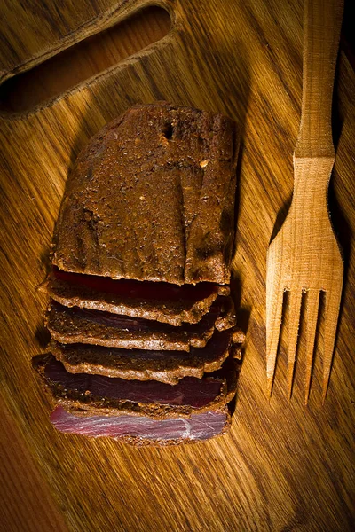 Cured Meat Wooden Cutting Board — Stock Photo, Image