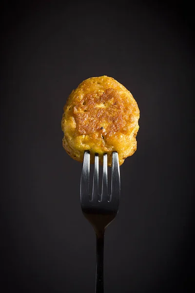 Corn Pancakes Fork Black Background — Stock Photo, Image