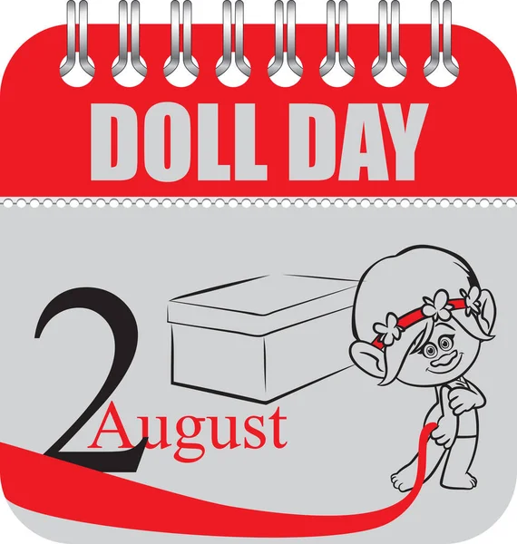 Calendário Com Perfuração Para Alterar Datas Agosto Doll Day — Vetor de Stock