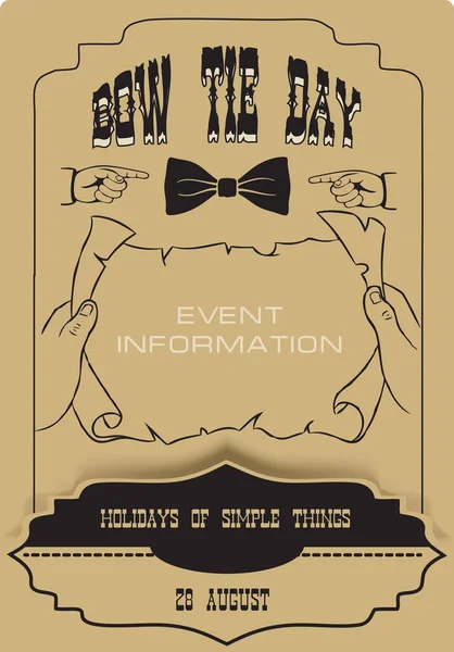 Cartel Retro Bow Tie Day Evento Agosto Ilustración Vectorial — Vector de stock