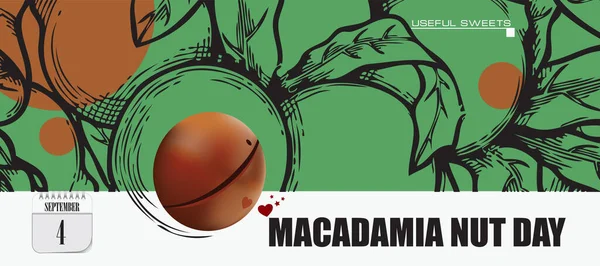 Pohlednice Akci Září Den Macadamia Nut Day — Stockový vektor