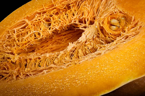 Cut Ripe Orange Pumpkin Close Background — Stock Photo, Image