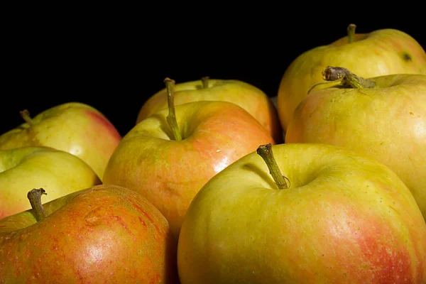 Manzanas Maduras Frescas Ecológicas Sobre Fondo Negro —  Fotos de Stock