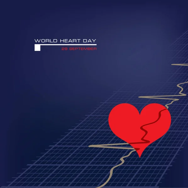 World Heart Day September Händelse Affisch Med Kardiogram Och Hjärtsymbol — Stock vektor