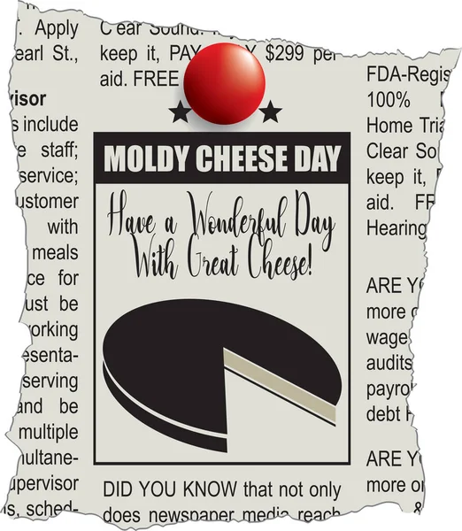 Fragment Van Advertenties Krant Met Advertentie Voor Moldy Cheese Day — Stockvector