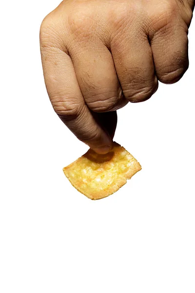 Männliche Hand Mit Snack Auf Weißem Hintergrund — Stockfoto