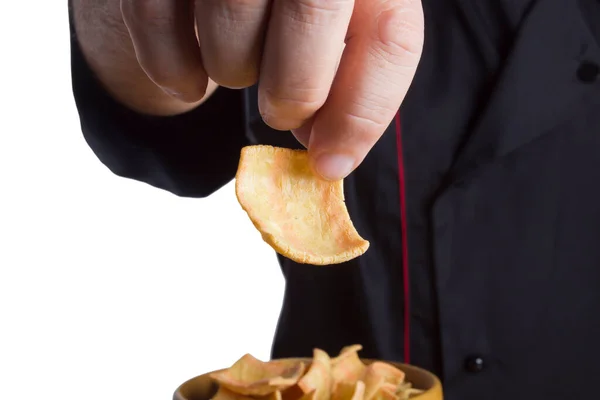 Snack Der Hand Eines Männlichen Kochs — Stockfoto