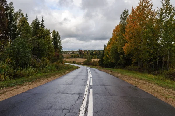 Route Asphaltée Dans Pays Après Pluie Russie Centrale Heure Automne — Photo