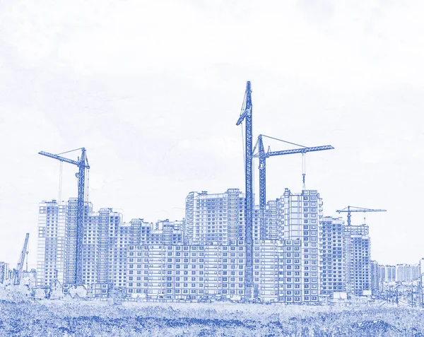 Výstavba Nové Rezidenční Komplex Mytishchi Rusko Blueprint Styl — Stock fotografie