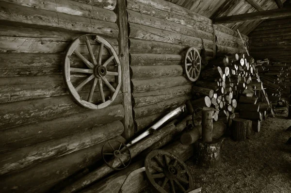 Innenhof Eines Traditionellen Russischen Bauernhofes Monochromer Stil — Stockfoto