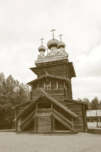 Antigua Iglesia Madera Ascensión Región Arkhangelsk Norte Rusia Estilo Monocromo — Foto de Stock