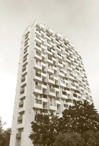 White Many Storied Dwelling House Masherov Avenue Minsk Belarus Monochrome — Stock Photo, Image