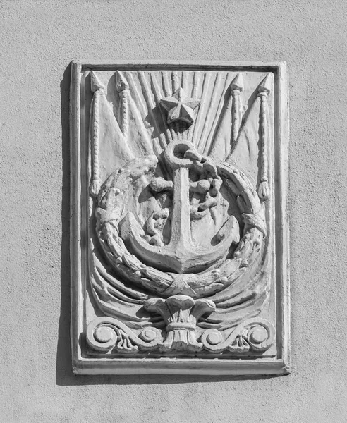 Bas Relief Ship Anchor Wall Old Building Odessa Ukraine Monochrome — Stock Photo, Image