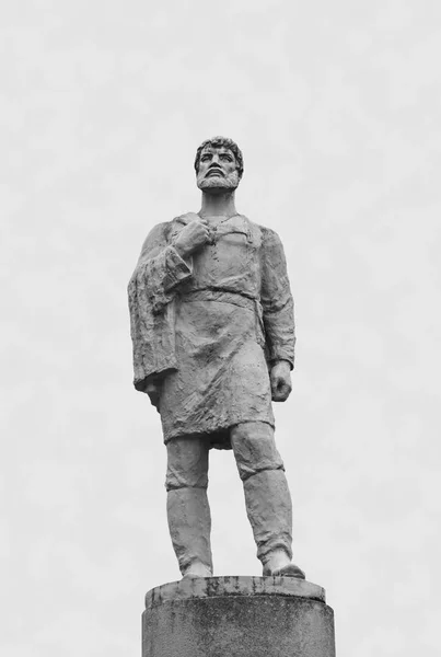 Monument Russian Traveler Semyon Dezhnev Veliky Ustyug North Russia Monochrome — Stock Photo, Image