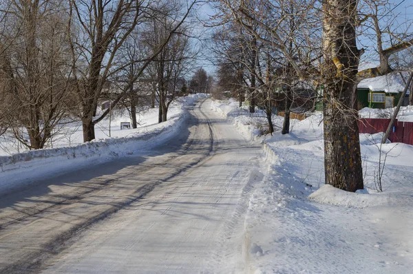 Besneeuwde Straat Russisch Dorpje Kolchugino Vladimir Regio Rusland Zonnige Winterdag — Stockfoto