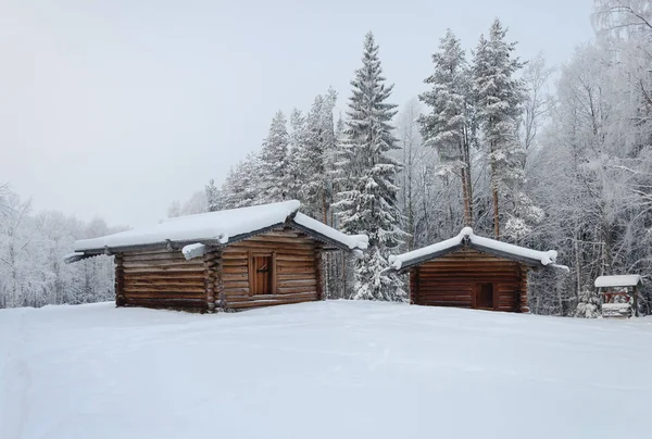 Two Old Wooden Peasant Barns Northern Open Air Museum Malye — Stock Photo, Image