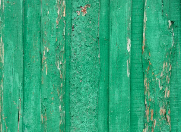 Starý Zelený Dřevěný Plot Textura Oprýskanou Barvou — Stock fotografie