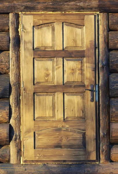 Dark Brown Wooden Door New Log House — Stock Photo, Image