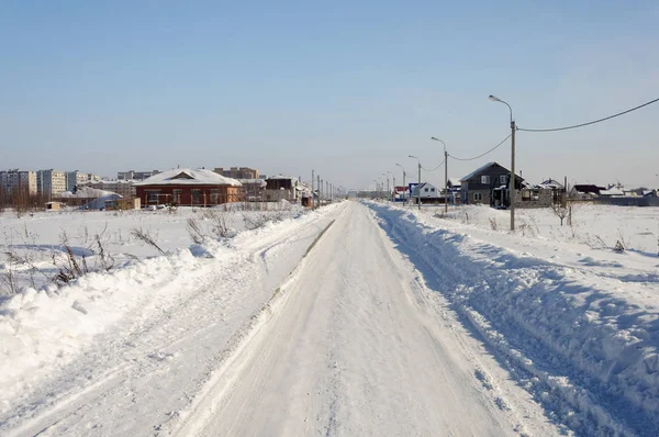 Estrada de inverno na cidade — Fotografia de Stock