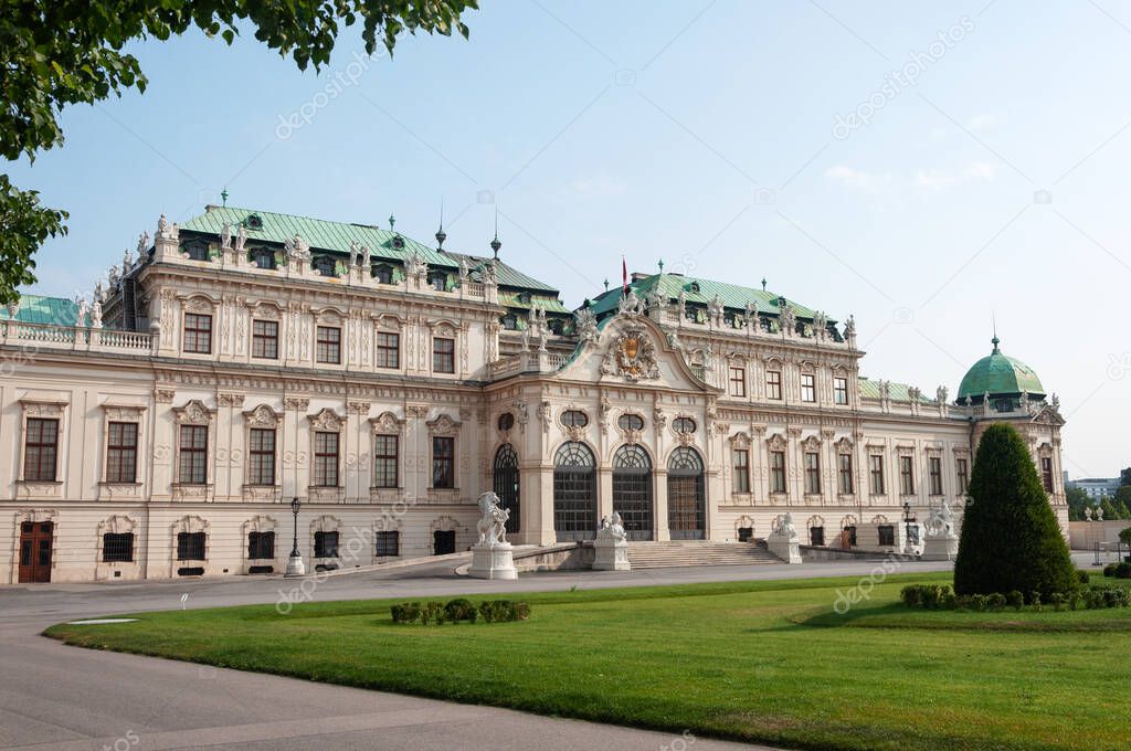 Upper Belvedere palace with green lawn on foreground, Vienna, Austria