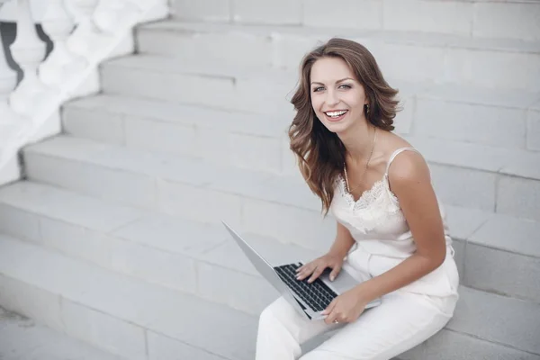 Education Concept Female Student Young Woman Caucasian Appearance Doing Homework — Stock Photo, Image